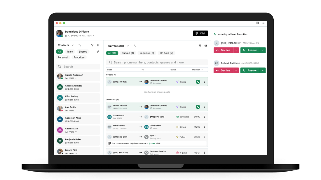 Das Dashboard „Berichterstellung und Analysen“ in GoTo Connect