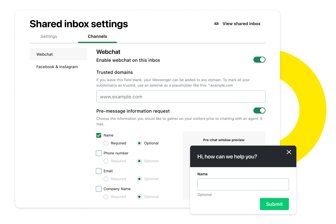 Bildschirm, auf dem die personalisierten Webchat-Einstellungen von GoTo Connect Customer Engagement zu sehen sind.