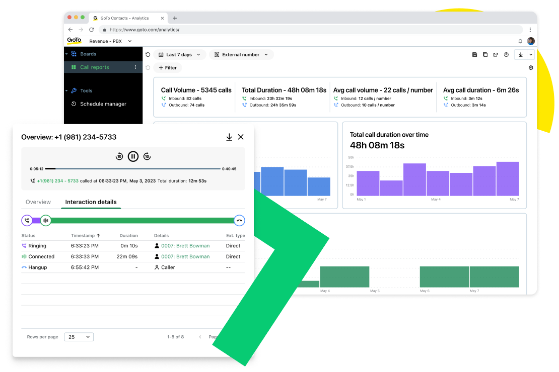 Anruftranskripte, -zusammenfassungen und -Intelligence-Tools in GoTo Connect CX