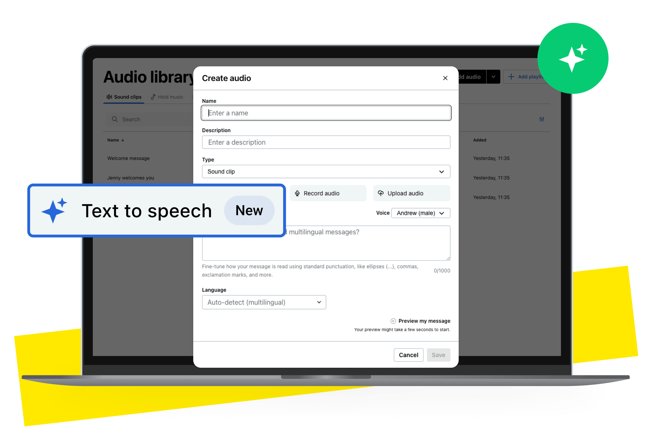 Collage von professionellen Begrüßungen, die mit KI-gestützten Text-to-Speech-Soundclips erstellt wurden