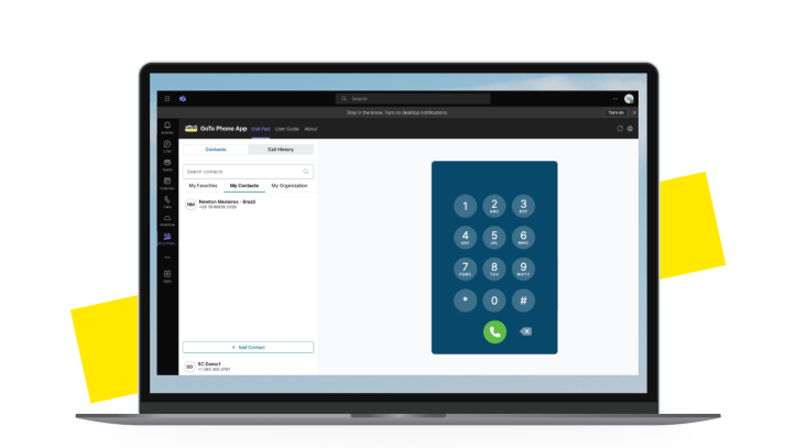Bildschirm, der Anrufe über GoTo Connect für MS Teams mit mehr Telefonsteuerelementen und Funktionen zeigt
