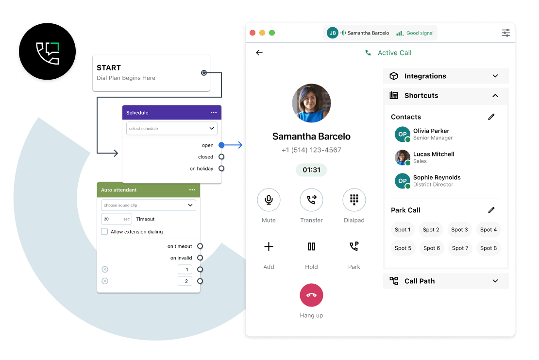 A screenshot illustrating how a business owner contacts a customer seamlessly using multiple communication channels, including VoIP phone system.