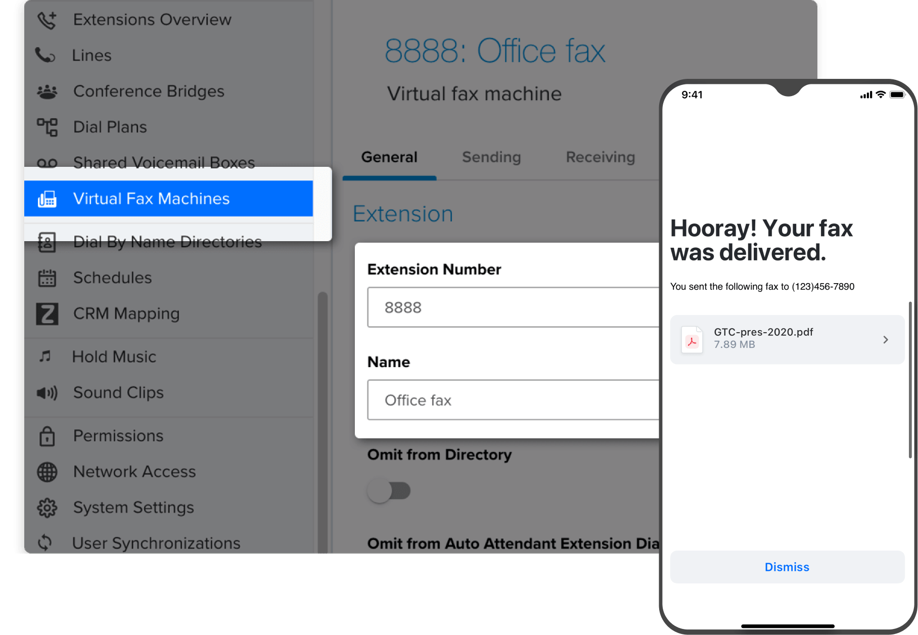 Benachrichtigung über die Fax-Zustellung in GoTo Connect,
angezeigt auf dem Smartphone.