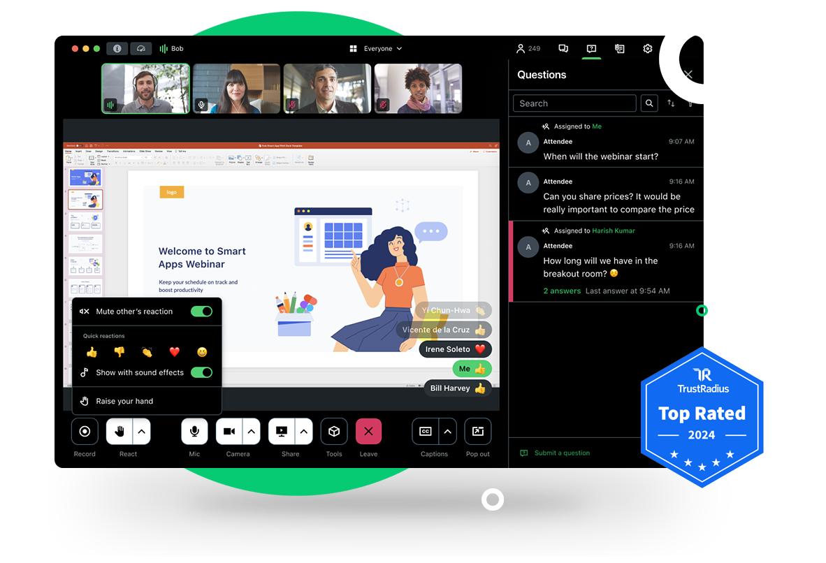  Benutzeroberfläche für GoTo Webinar, ein „TrustRadius Top Rated“-Produkt.