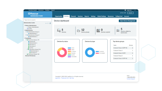 Das Geräte-Dashboard des Rescue Administration Center optimiert die Workflows und minimiert den Aufwand für den täglichen IT-Betrieb.