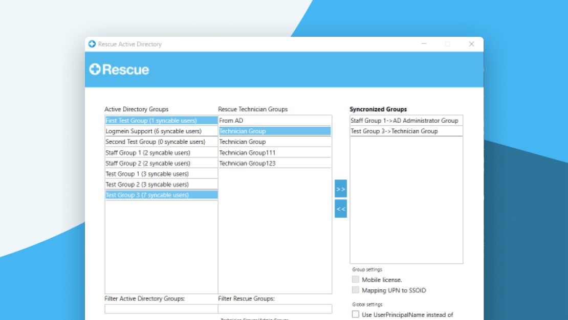 Synchronisation von Active Directory-Gruppen in Rescue