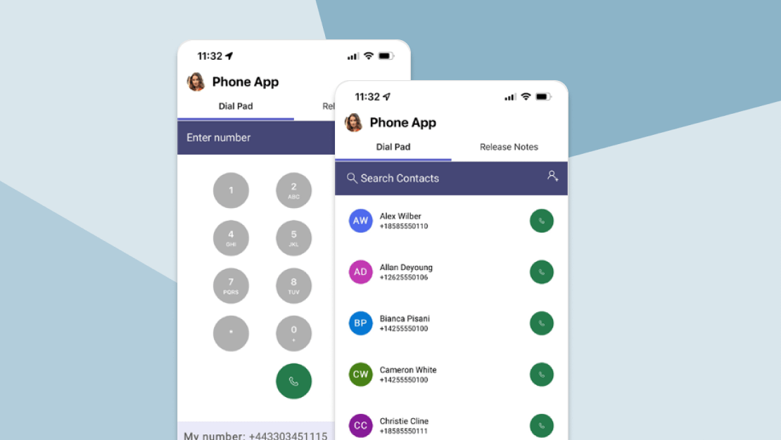 Suchen Sie in der Telefonie-Funktion in Microsoft Teams nach Kontakten und wählen Sie eine Nummer.