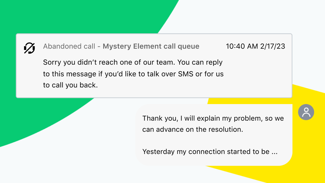 „Automatische SMS“ in GoTo Contact Center mit einer SMS-Antwort eines Kunden.
